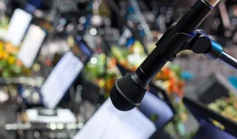 Microphone close-up on stage Stock-Fotos