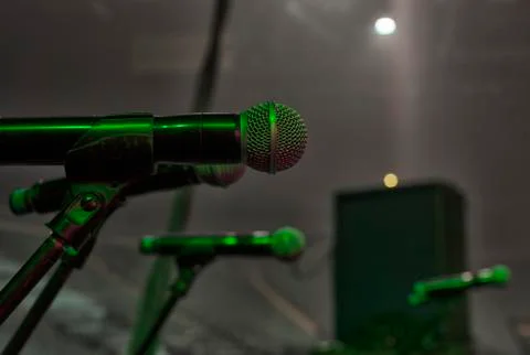 Microphone close-up on stage Stock Photos
