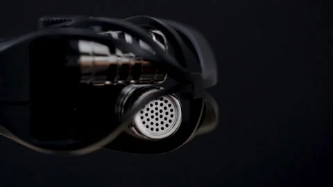 Microphone close up voice recorder macro. Dolly shot of audio recording device.  Stock Footage 244816407