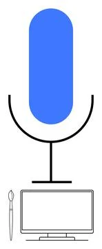 Microphone with Computer and Paintbrush Representing Digital Creativity and.. 스톡 일러스트