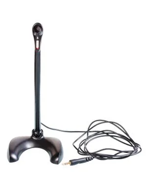 Microphone for a computer on a plastic stand, isolate on a white background, Stock Photos