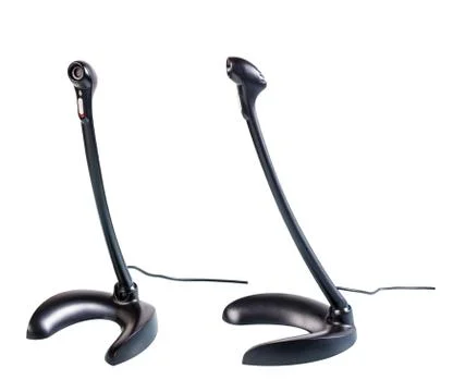 Microphone for a computer on a plastic stand, isolate on a white background, Stock Photos