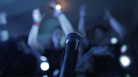 Microphone at a concert with disco lights Stock Footage 48907465