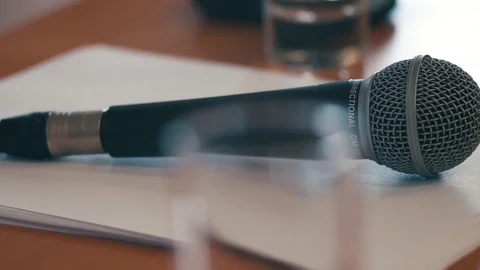 Microphone in a conference room Stock Footage 76259273
