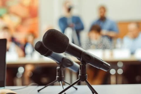 Microphone on the conference table Stock Photos