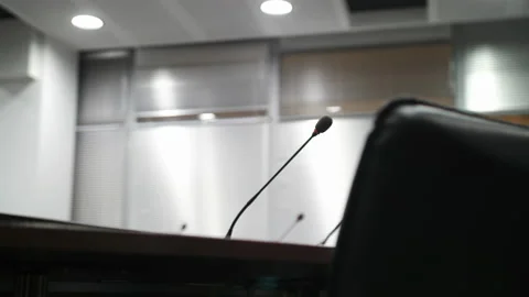 Microphone for conferences in an empty meeting room. Stock Footage 172345652