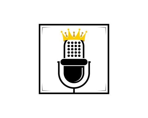 Microphone with crown inside the square logo Stock Illustration