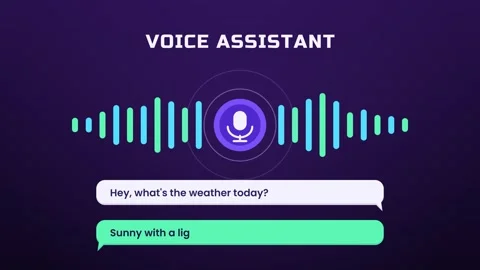 Microphone with dancing sound bars hearing a weather question and replying Stock Footage 348702527