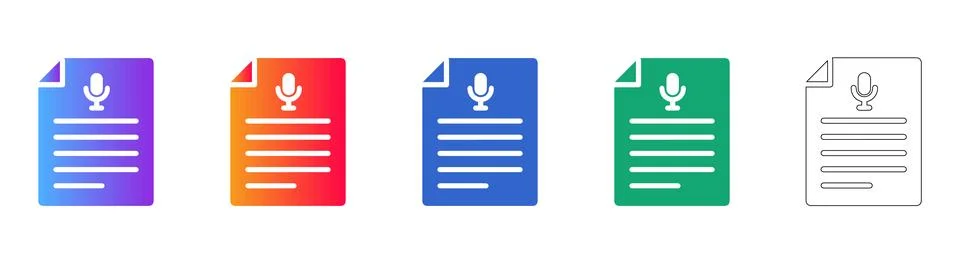 Microphone on Document Page Icon Set Stock Illustration