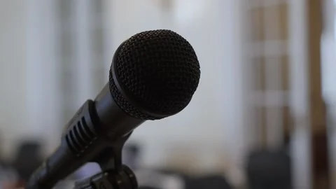 Microphone During Event, Microphone Setup Captured During Conference With Stock Footage 323778410