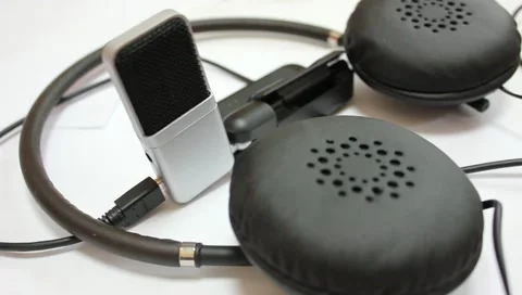 Microphone with earphones Video stock 11242272