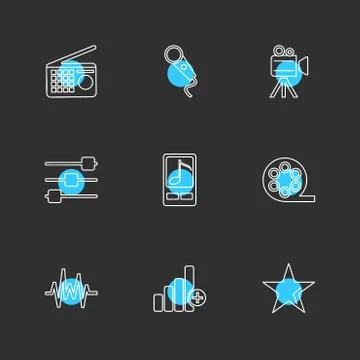 Microphone , ecg  , camera ,  star , mobile , eps icons set vector Stock Illustration