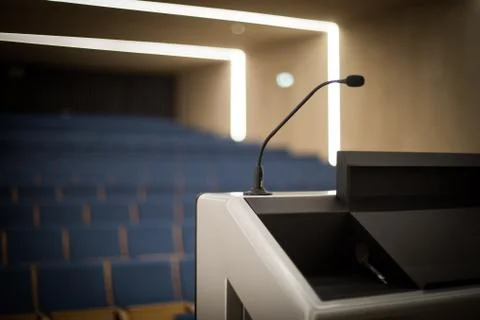 Microphone in an empty conference room Stock Photos