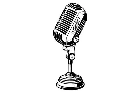 Microphone engraved in vintage style. Vector logo. Stock Illustration