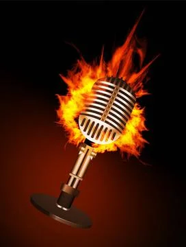 Microphone in Fire Microphone in Fire Isolated on Black Background. Vector... Stock Photos