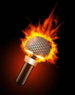 Microphone in Fire Microphone in Fire Isolated on Black Background. Vector... Stock Photos