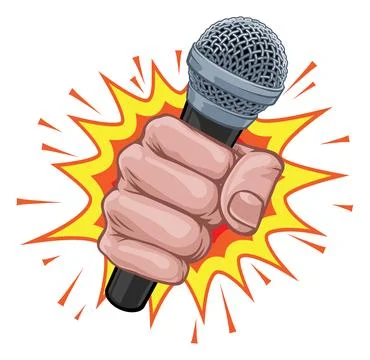 Microphone Fist Hand Explosion Pop Art Cartoon Illustrazione stock