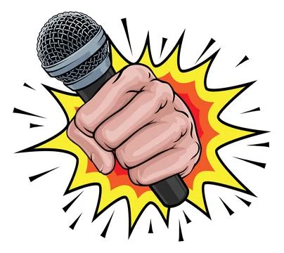Microphone Fist Hand Explosion Pop Art Cartoon Stock-Illustration