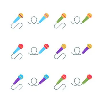 Microphone flat icons set isolated on white Stock Illustration