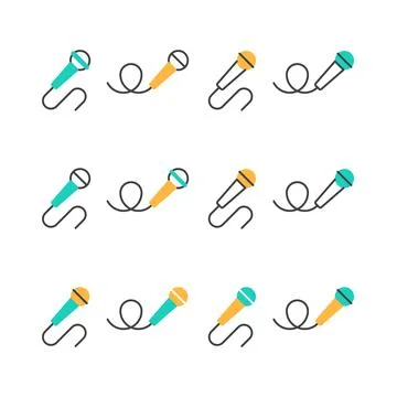 Microphone flat line icons set isolated on white Stock Illustration