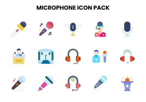 Microphone Flat Set Icons Pack Stock Illustration