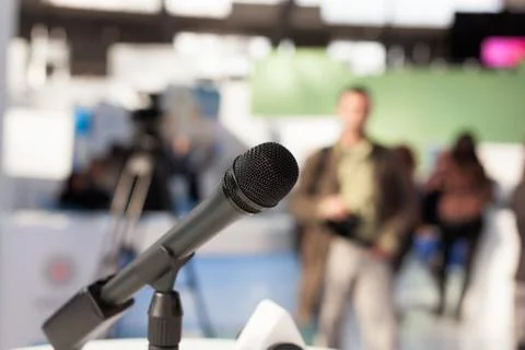 Microphone in focus against blurred background Stock Photos
