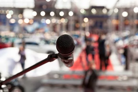 Microphone in focus against blurred background Foto stock
