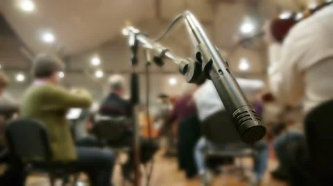 Microphone Foreground Orchestra BG Stock Footage 61362882