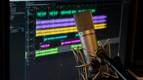 Microphone in front of recording screen Stock Photos