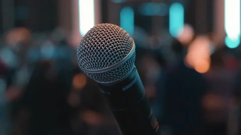 Microphone at gala - abstract shot for a speech or announcement or concert Video stock 197488727