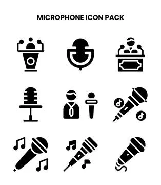 Microphone Glyph Bundle Icons Pack Stock Illustration