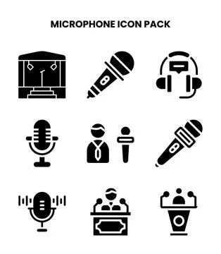 Microphone Glyph Vector Icons Pack Stock Illustration