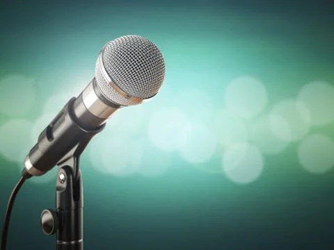 Microphone on the green abstract background. 스톡 일러스트