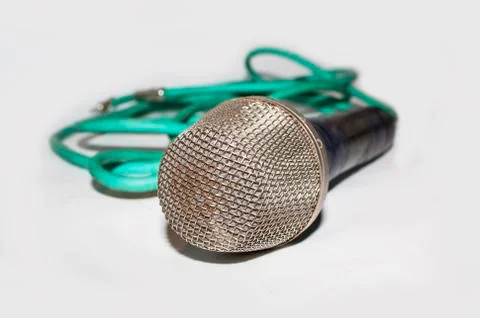 Microphone with green cable Stock Photos