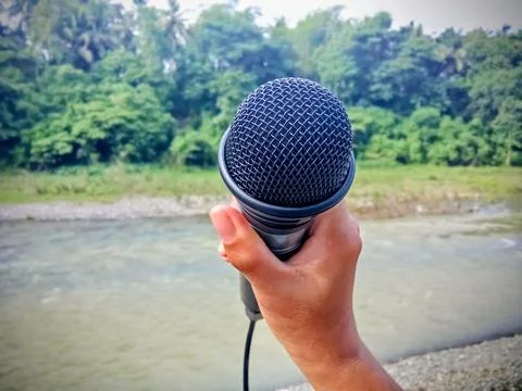 Microphone in hand Foto stock