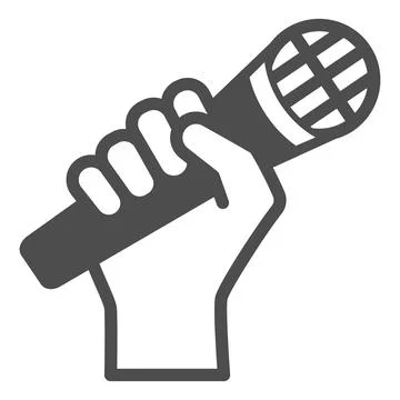 Microphone in hand solid icon, sound design concept, hand holding mic vector Stock Illustration