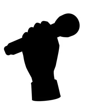 A microphone in a hand is a vector silhouette for a logo, pictogram, or stencil. Stock Illustration