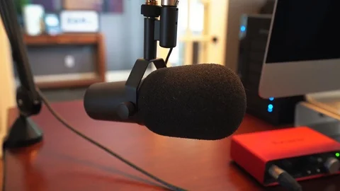 Microphone for home recording studio. Sound recording equipment. Stock Footage 104233653