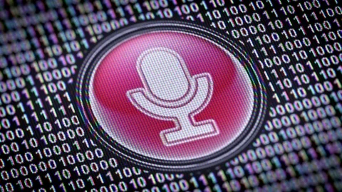 Microphone icon. Binary code ( array of bits ) in the screen. Looping footage Stock Footage 110764777