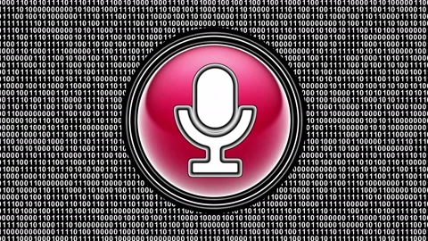 Microphone icon. Binary code ( array of bits ) in the screen. Looping footage. 動画素材 123818986