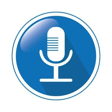 Microphone icon on blue 3d button, vector design on isolated background Stock Illustration