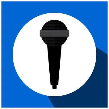 Microphone icon on blue background, Press button icon, mic symbol. Stock Illustration