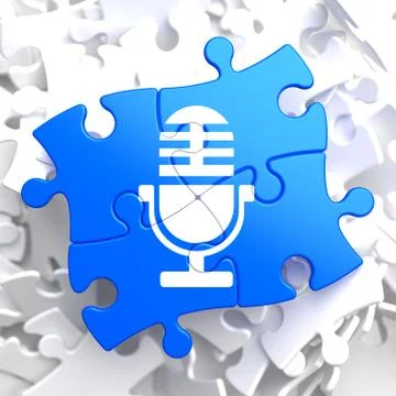 Microphone Icon on Blue Puzzle. Stock Illustration