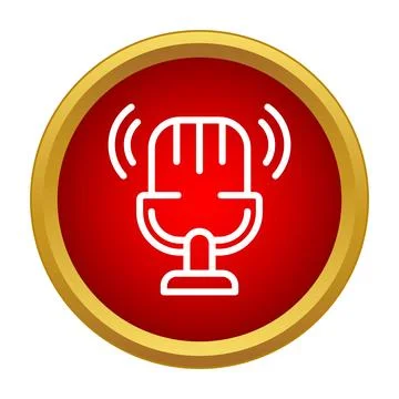 Microphone icon broadcasting sound waves in red button Stock-Illustration