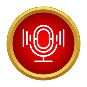 Microphone icon broadcasting sound waves in red circle Stock Illustration