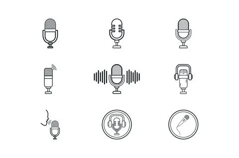 Microphone icon collection vector. Podcast microphone and headphone icon bund Stock Illustration