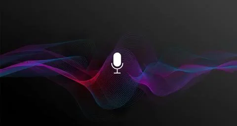 Microphone icon with colorful wave on dark background Stock Illustration