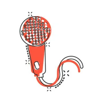 Microphone icon in comic style. Mic broadcast vector cartoon illustration pic Stock Illustration