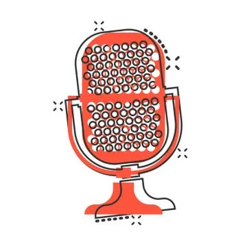 Microphone icon in comic style. Mic broadcast vector cartoon illustration pic Stock Illustration