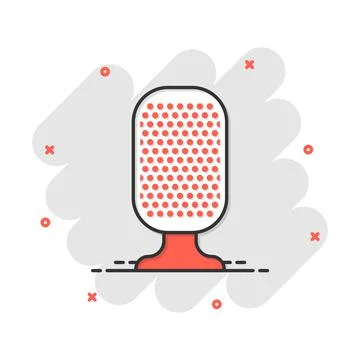 Microphone icon in comic style. Mic broadcast vector cartoon illustration pic Stock Illustration